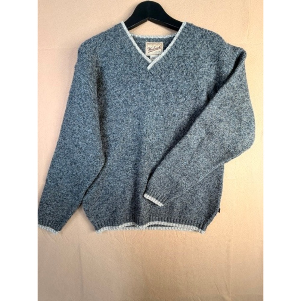 Woolrich Men's Large Charcoal Wool V Neck Sweater 85% Wool Outdoor Classic